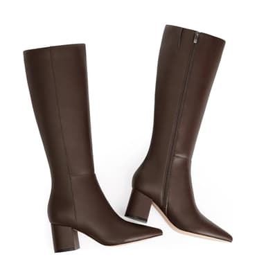 Easyfox Brown Womens Tall Boots Knee High Brown Leather Boot Womens Knee High Boots Pointed Toe Fall Chunky Heeled Long Boot Size 7.5 - Image 3