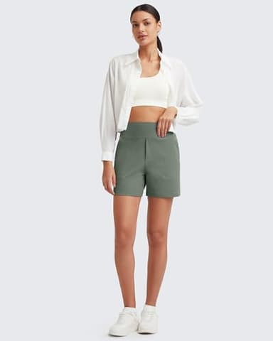 G4Free Women's Running Shorts Wide Leg Yoga Shorts with Pockets Summer Casual Shorts Dressy Trouser Shorts Walking Active Gym Golf Shorts (Grey Sage,XXL,5") - Image 6
