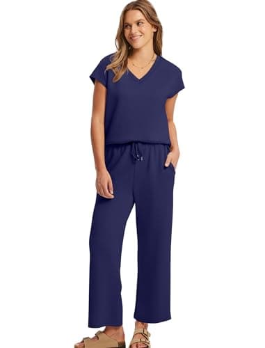 Saloogoe Lounge Sets for Women 2 Piece 2024 Summer Casual Travel Ladies Loungewear Set Business Casual Outfits Work Mock Neck Tops Airport Outfit Royal Blue XL - Image 3