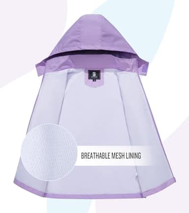 SaphiRose Kids Rain Jacket Waterproof Raincoat Mesh Lined Coat with Removable Hood for Boys Girls (Purple,10-12 years) - Image 5