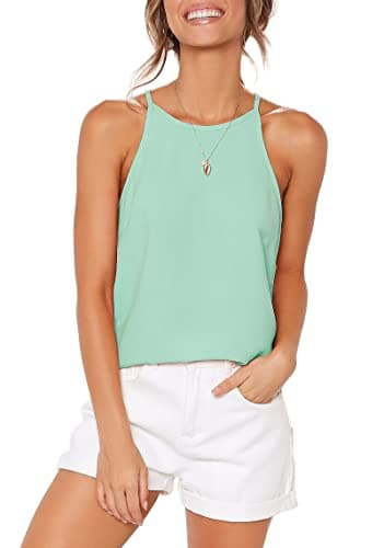 LouKeith Womens Shirts Halter Tank Tops Summer Racerback Casual Spaghetti Strap Beach Workout Tee Shirts Blouses MintGreen M - Image 2
