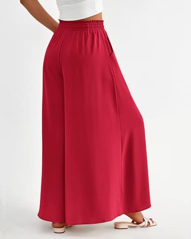 BTFBM Women Casual High Waist Wide Leg Pants 2025 Summer Fall Long Palazzo Pants Pocket Lounge Vacation Beach Trousers(Solid Red, X-Large) - Image 5