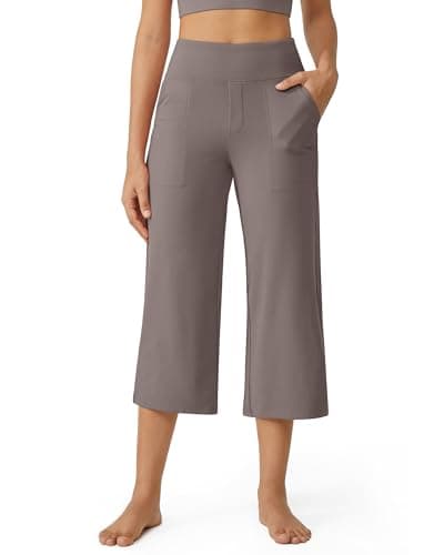 G4Free Womens Capris for Summer Wide Leg Yoga Pants Capri Leggings with Pockets Loose Dressy Casual Summer Pajama Bottoms(Taupe,XXL,21") - Image 1