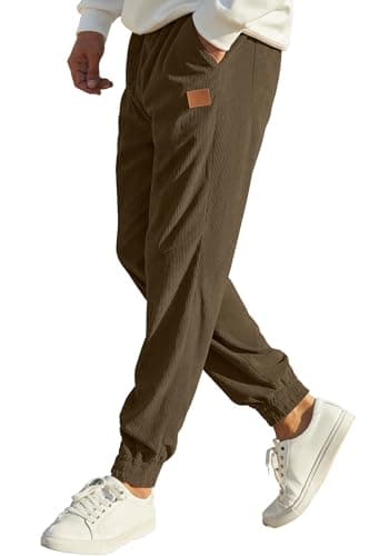 hawalili Mens Corduroy Joggers Pants Casual Cargo Pants Drawstring Elastic Waist Baggy Tapered Sweatpants with Pockets Brown Small - Image 1