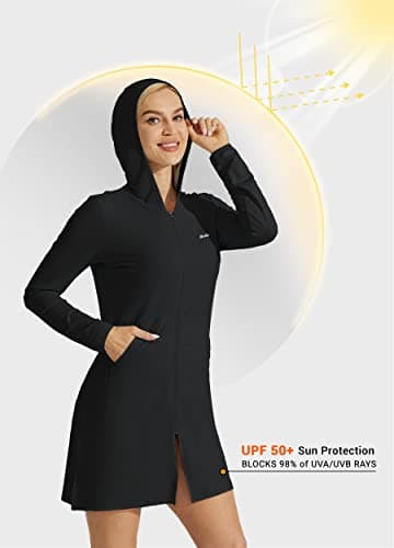 Willit UPF 50+ Women's Swim Cover Up Sun Protection Beach Swimwear Bathing Suit Long Hoodie Jacket SPF Black M - Image 2