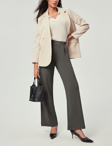 IUGA Womens Dress Pants Wide Leg Pull On Stretchy Work Pants Women High Waisted Business Casual Trousers with Pockets - Image 5