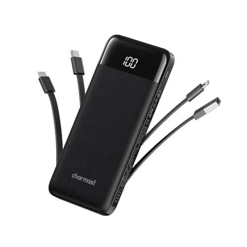 charmast Portable Charger with Built in Cables, Power Bank with Cords Wires, Slim 10000mAh Travel Battery Pack 6 Outputs 3 Inputs 3A Fast Charging for Samsung Google Pixel LG Moto iPhone iPad - Image 1