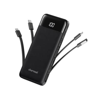 charmast Portable Charger with Built in Cables, Power Bank with Cords Wires, Slim 10000mAh Travel Battery Pack 6 Outputs 3 Inputs 3A Fast Charging for Samsung Google Pixel LG Moto iPhone iPad - Image 1
