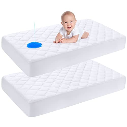 Yoofoss Waterproof Crib Mattress Protector 2 Pack, Quilted Crib Mattress Pad Cover Ultra Soft and Breathable, Machine Washable Toddler Mattress Protector for Standard Baby Crib Size 52''x28'' - Image 1