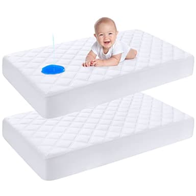 Yoofoss Waterproof Crib Mattress Protector 2 Pack, Quilted Crib Mattress Pad Cover Ultra Soft and Breathable, Machine Washable Toddler Mattress Protector for Standard Baby Crib Size 52''x28'' - Image 1