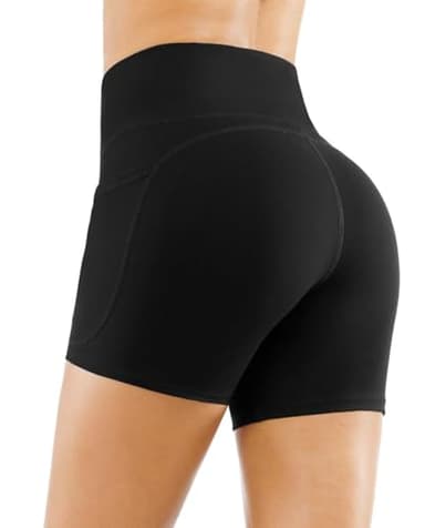 THE GYM PEOPLE High Waist Yoga Shorts for Women Tummy Control Fitness Athletic Workout Running Shorts with Deep Pockets (Medium, Black) - Image 3