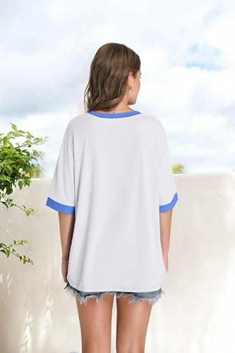 OFEEFAN Summer Outfits for Women Half Sleeve Colorblock Tops Graphic Tees Women's Shirts Dressy Casual Z-White M - Image 6
