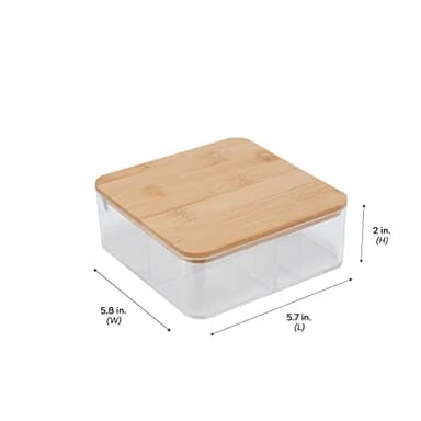 Simplify 3 Compartment Organizer with Bamboo Lid | Mirror | Perfect for Jewelry | Cosmetics | Accessories | Vanity & Countertop | Keepsake Storage Box | Clear - Image 5