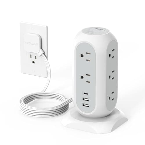 Tower Power Strip Flat Plug with 11 Outlets 3 USB (1 USB C), TESSAN Surge Protector Tower 1625W/13A,1050J Protection, 6 Feet Extension Cord with Multiple Outlets, Office Desk Supplies, Dorm Essentials - Image 1