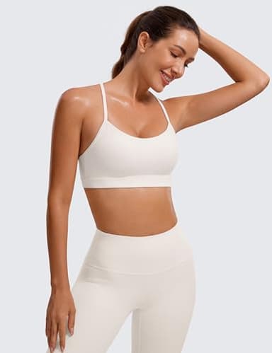 CRZ YOGA Butterluxe Womens Y Back Sports Bra - Padded Racerback Low Impact Spaghetti Thin Strap Workout Yoga Top Milky White (Bone) Medium - Image 2