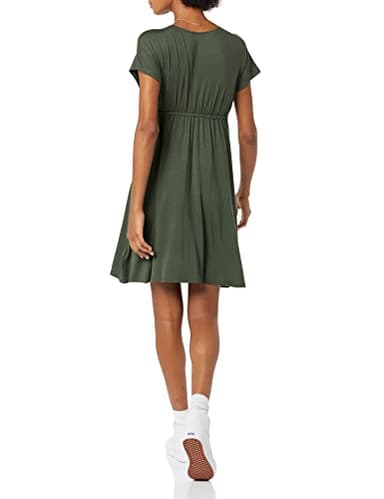 Amazon Essentials Women's Surplice Dress (Available in Plus Size), Dark Olive, Small - Image 2
