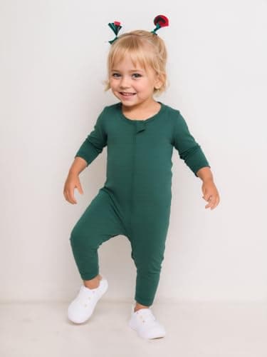 Aablexema Baby Footless Pajamas Bamboo Rayon 3pcs Unisex Infant Zipper Romper with Mitten Cuffs(Beige&Light Grey&Green,18-24m) - Image 3