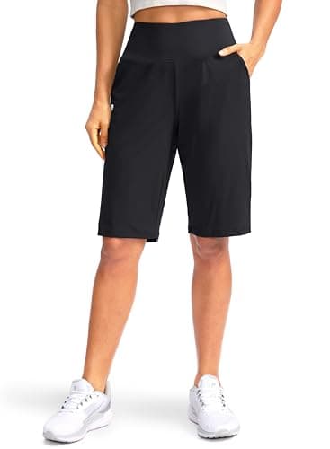 G Gradual Women's 12" Bermuda Long Shorts with Pockets High Waisted Stretch Knee Length Shorts for Women Summer Walking(Black,S) - Image 1