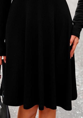 PRETTYGARDEN Women's Fall Short Dress Ribbed Knit Crewneck Long Sleeve A Line Flowy Casual Elegant Going Out Winter Dresses (Black,Medium) - Image 6