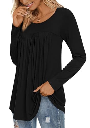 LONGYUAN Womens Plus Size Tops Long Sleeve Tunic Loose Fitting Casual Shirts Black X-Large - Image 2