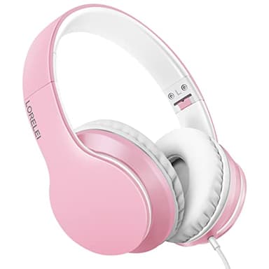 LORELEI X6 Over-Ear Headphones with Microphone, Lightweight Foldable & Portable Stereo Bass Headphones with 1.45M No-Tangle, Wired Headphones for Smartphone Tablet MP3 / 4 (Pearl Pink) - Image 1