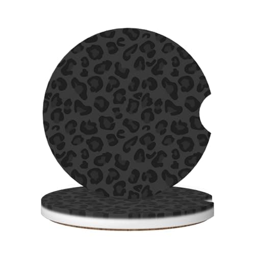 GACCAP Car Coasters for Cup Holders, 2 Pack Absorbent Ceramics Anti Slip Universal 2.56 Inch Car Cup Coaster for Women Men, Car Interior Accessories - Black Leopard Cheetah Print - Image 1