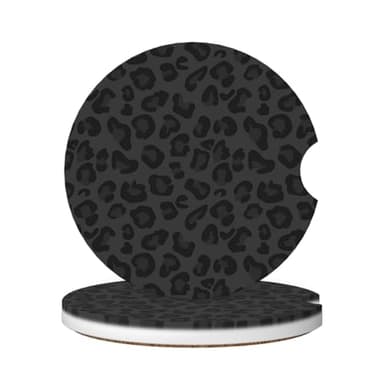 GACCAP Car Coasters for Cup Holders, 2 Pack Absorbent Ceramics Anti Slip Universal 2.56 Inch Car Cup Coaster for Women Men, Car Interior Accessories - Black Leopard Cheetah Print - Image 1