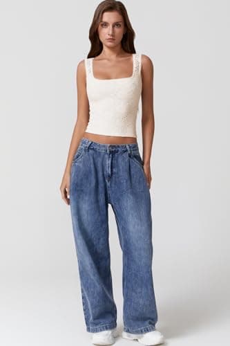 QINSEN Summer Sleeveless Lace Top for Women Tight Square Neck Soft Stretch Tank Top Off-White S - Image 5