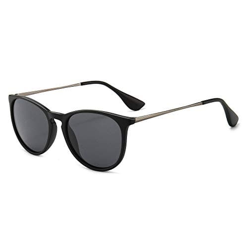 SUNGAIT Premium Vintage Round Sunglasses for Women Men Classic Retro Trendy Style (Black Frame(Matte Finish)/Polarized Grey Lens) 1567 PGHKH - Image 1