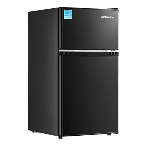 Upstreman 3.1 Cu.Ft Mini Fridge with Freezer, Double Door Small Fridge, Dorm Essentials, Adjustable Thermostat, Energy Saving, Mini Refrigerator for Office, Dorm, Bedroom, Black - Image 1