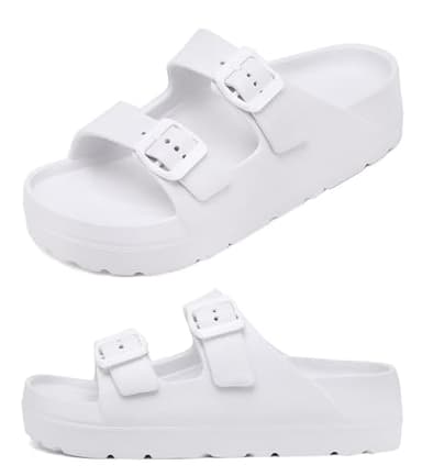 Women's White Platform Sandals with Arch Support, Adjustable Two Strap Thick Soles Sandal, Comfort Lightweight Slides Beach Home and Street - Image 1