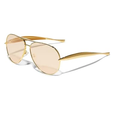 GUVIVI Retro Gold Aviator Sunglasses for Women Men, 2025 Metal Oversized 70s Aviators Sun Glasses Champagne - Image 1