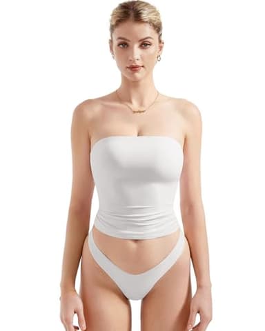 SUUKSESS Women Sexy Tube Top Summer Y2K Going Out Tops Casual Sleeveless Double Lined Basic Tank Top (Snow White, XS) - Image 1