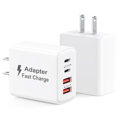 USB C Charger Block 40W, 2Pack 4-Port Type C Fast Charging Blocks PD USBC Plug Adapter + QC USB Wall Charger Cube Multiport Brick Compatible with iPhone 16 15 14 13 12 11 Pro Max XS, Samsung - Image 1