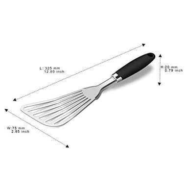 304 Stainless Steel Fish Spatula, Non-Slip Ergonomic Handle Slotted Spatula, Black - Image 2