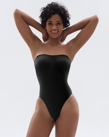 SHAPERX Strapless Bodysuit for Women Tummy Control Seamless Shapewear Thong Body Shaper with Invisible & Removable Straps,SZ5216-Black-L/XL - Image 7
