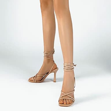 Mostrin Nude Strappy Heels for Women Lace Up Heels Tie Up Stiletto Heeled Sandals Square Open Toe High Heels for Prom, Party and Weddings Size 6 - Image 5