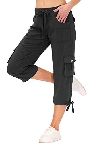 MoFiz Womens Capris with Pockets Loose Fit Casual Capri Pants Dressy Lightweight Ladies Baggy Cargo Pants for Hiking Dark Grey 4XL - Image 2