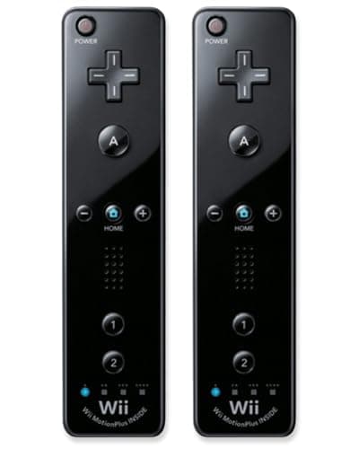 Wii Remote with Motion Plus - Wireless Bluetooth Game Controller - Official Wii and Wii U Compatible - 2 Pack (Renewed) (Black) - Image 1