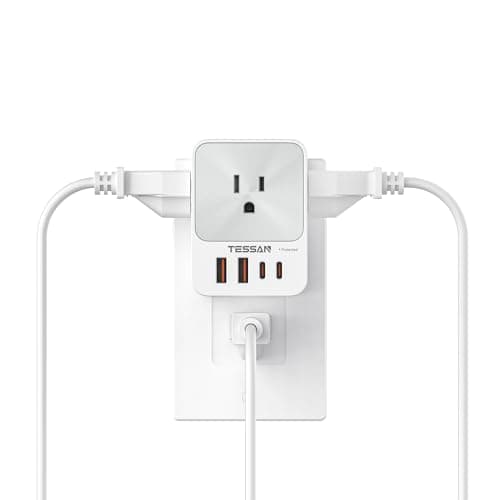 USB C Charger Block 20W PD, TESSAN 4 USB Wall Charger Fast Charging with 3 Outlet Extender Surge Protector, 3 Side Multi Port Adapter, Electric Multiple Outlet Plug for Home Office Dorm Room - Image 1