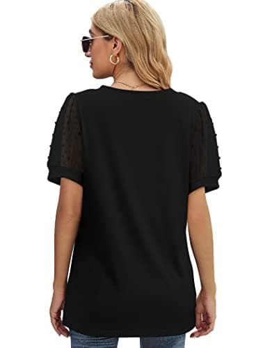 Aokosor Womens Tops Dressy Casual Short Sleeve V Neck T Shirts Trendy Summer Anthropologie Clothes Old Money Black L - Image 4