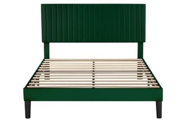 Allewie Queen Bed Frame, Velvet Upholstered Platform Bed with Adjustable Vertical Channel Tufted Headboard, Mattress Foundation with Strong Wooden Slats, Box Spring Optional, Easy Assembly, Green - Image 9