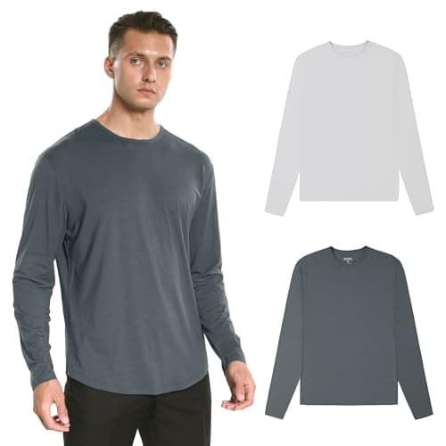 netdraw Men's Ultra Soft Bamboo Viscose T-Shirt Curve Hem Lightweight Cooling Long Sleeve Casual Basic Tee Shirt (Platinum/Oil Grey, Medium) - Image 1