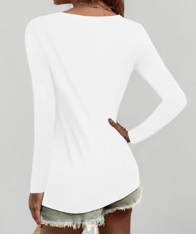 Elesomo Women's Long Sleeve Tshirts V Neck Casual Tops Cotton Tee Shirt, White XXL - Image 6
