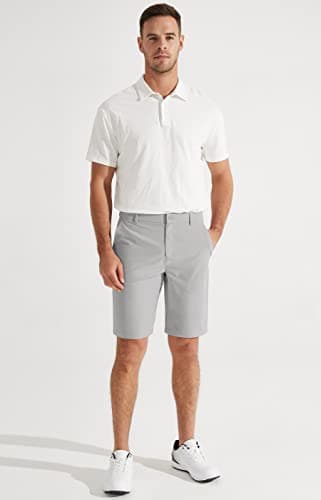 Libin Men's Golf Shorts 9" Casual Flat Front Hybrid Shorts Work Dress Chino Short Lightweight Quick Dry Water Resistant with Pockets, Light Grey, Size 33 - Image 5