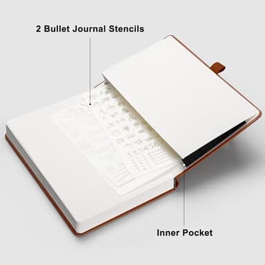 RETTACY Bullet Dotted Journal Notebook, 256 Pages, A5 Medium Size (5.7'' × 8.3''), Leather Hardcover, 120 GSM Thick Paper, for Bullet Journaling, Planning, Tracking (Brown) - Image 7