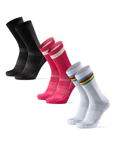DANISH ENDURANCE Cycling Socks, Crew Length, Breathable, and Cushioned Bike Socks, for Men & Women, 3-Pack, Multicolor (1x Black, 1x Pink, 1x White), Large - Image 1