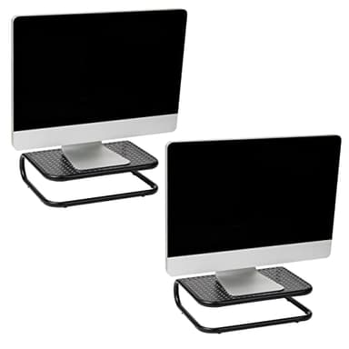 Mind Reader Monitor Stand, Set of 2, Ventilated Laptop Riser, Desktop Organizer, Metal, 14.25"L x 11"W x 4.25"H, Black - Image 1