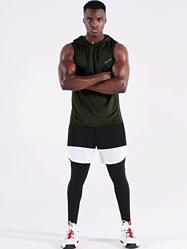 NELEUS Men's Workout Tank Tops Sleeveless Running Shirts with Hoodie,5098,3 Pack,Black/Grey/Olive Green,L - Image 5