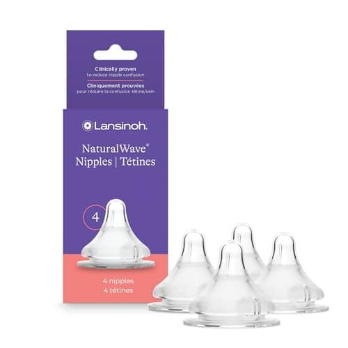 Lansinoh NaturalWave Baby Bottle Nipples – 100% Soft, Durable Silicone, Made Without BPA BPS, Anti-Colic, Supports Baby’s Developing Mouth and Teeth, Extra Slow Flow, Size XS, 4 Count, 0+ Months - Image 1